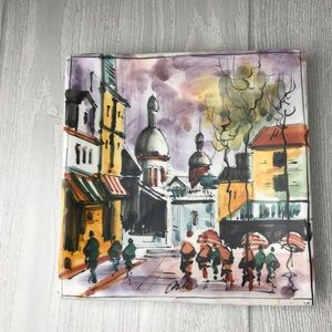 Vintage Italian hand painted square ceramic city scene hanging wall art decor